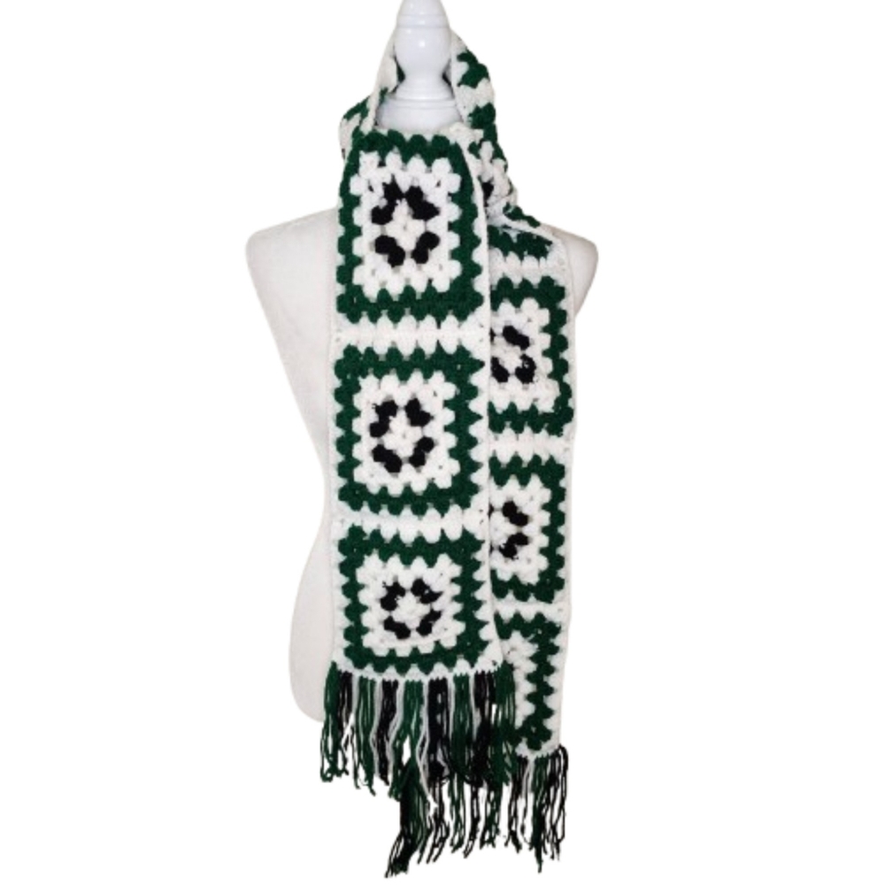 Handmade Crocheted Granny Square Scarf, OS Long